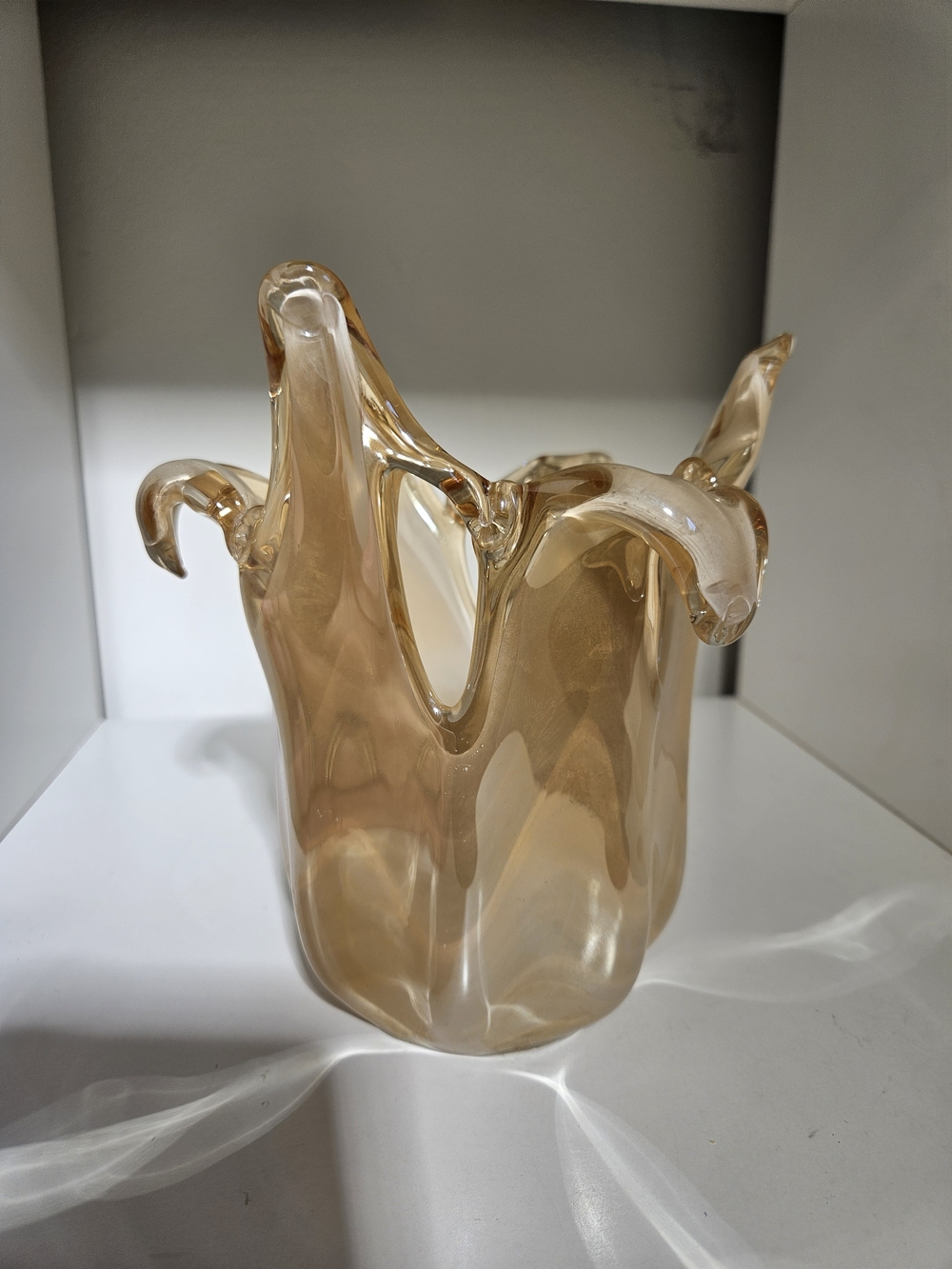 Iridescent Murano Art Glass Vase Bowl in Handkerchief or Splash Shape italy